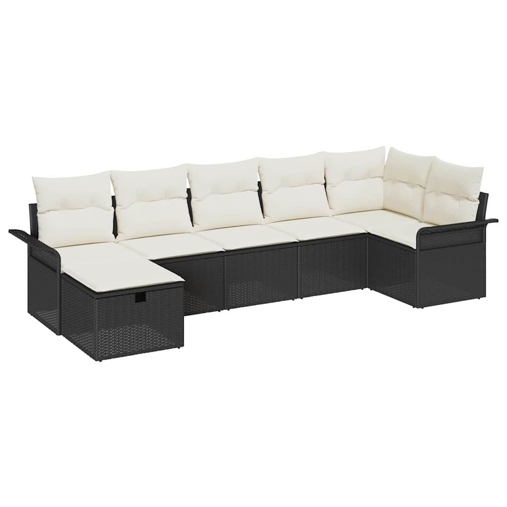 Garten-Sofa-Set mit Kissen 7 pcs Schwarz Poly Rattan